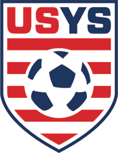 USYS soccer logo in red, white, and blue on a shield-shaped crest