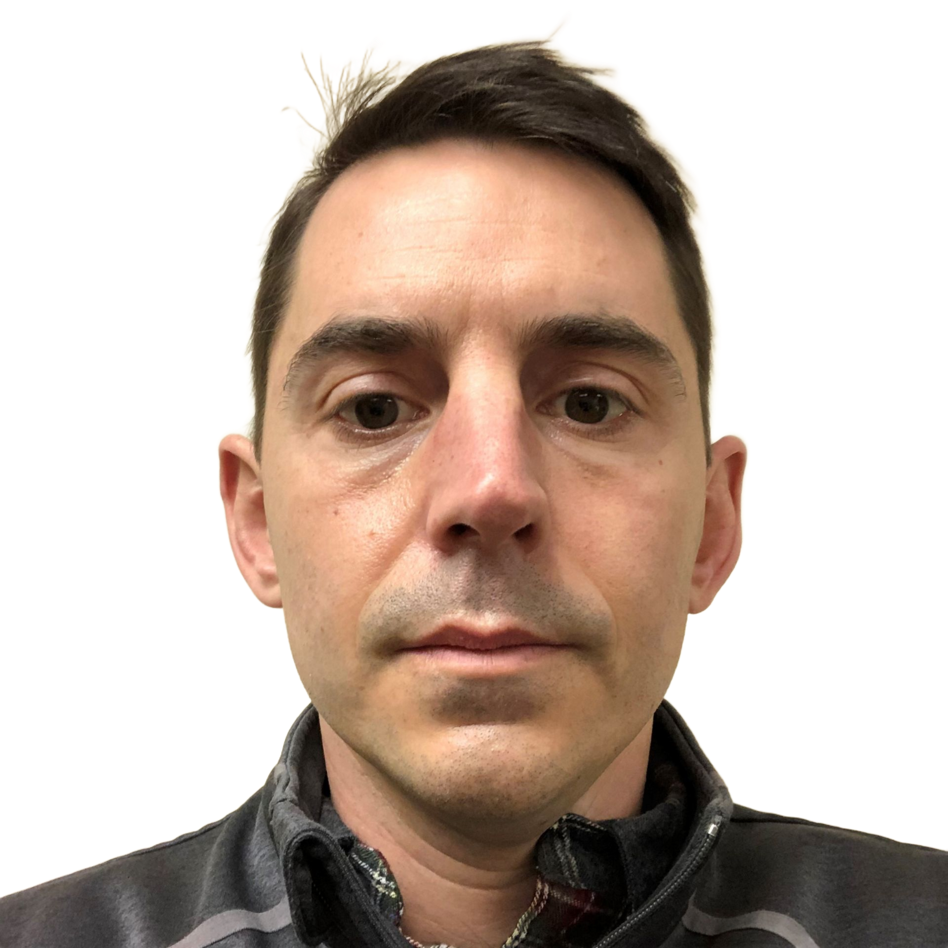 Head-and-shoulders portrait of a man in a dark jacket against a plain white background