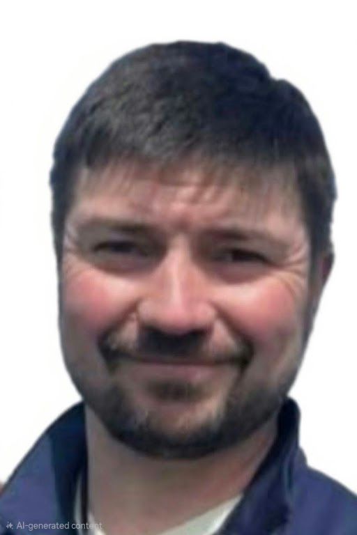 Smiling bearded man in a navy cap and pale yellow shirt with a green lanyard