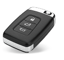 Black car key fob with lock, unlock, and trunk buttons on a white background | Pacific Motor Service