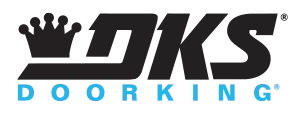 DKS Doorking logo with black crown and lettering above blue DOORKING text