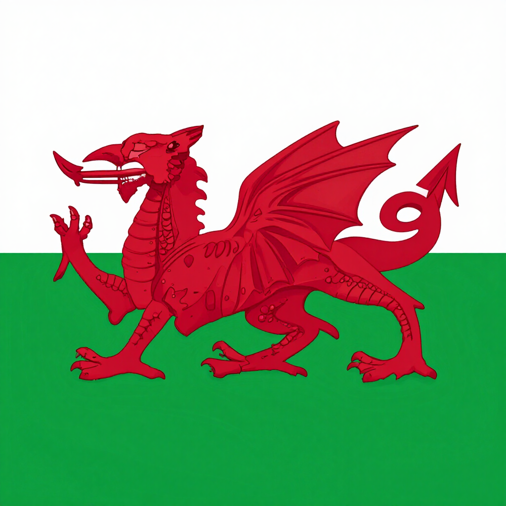 Red dragon emblem on white and green horizontal background