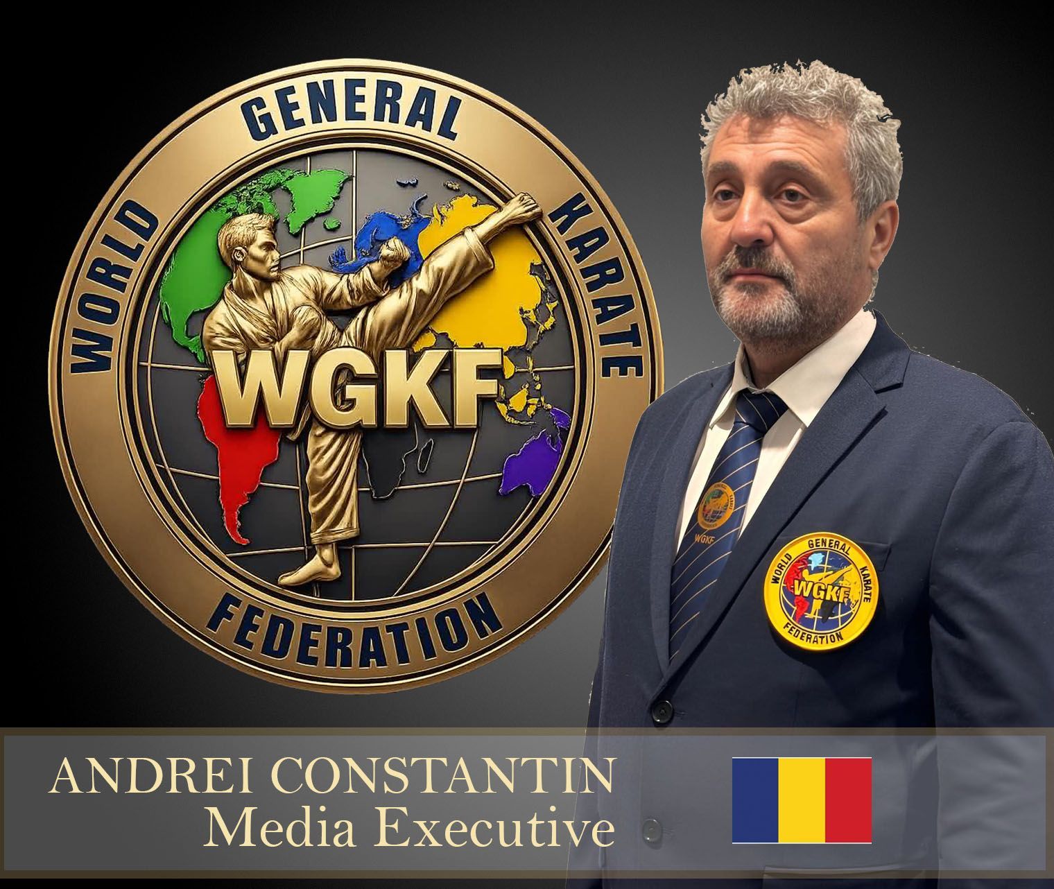 World Karate Federation graphic with Jasmine Byrne in white gi and Coaches Commission title with Irish flag