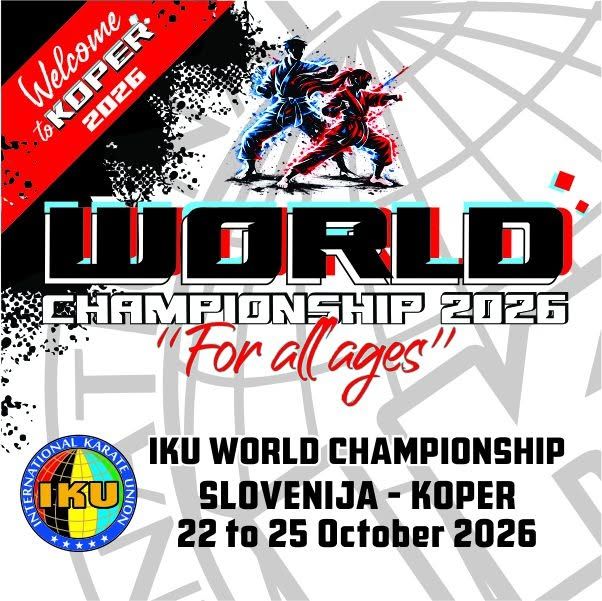WORLD CHAMPIONSHIP 2025 poster, Koper, Slovenia; martial arts logo and fighters on black-red design, 22–25 Oct 2026