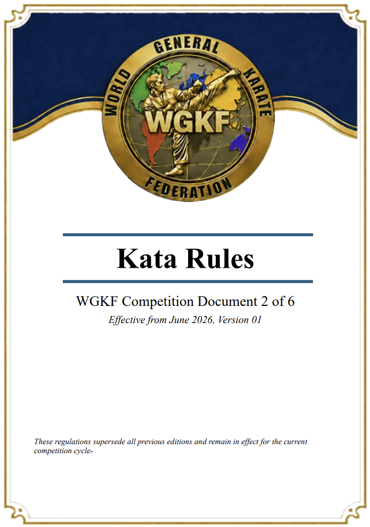 WGKF Kata Rules document cover with gold logo on blue and white background