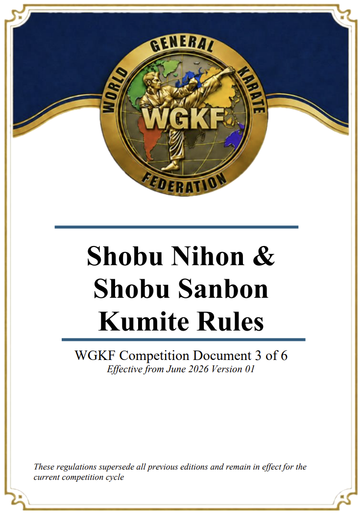 Shobu Nihon & Shobu Sanbon Kumite Rules cover with WKGF gold seal on blue and white background