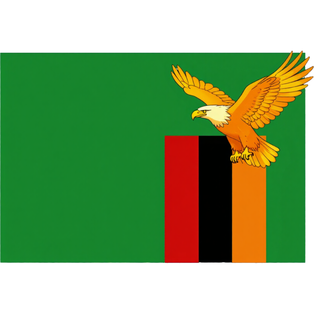 Green background with orange eagle above a red-black-orange vertical flag panel