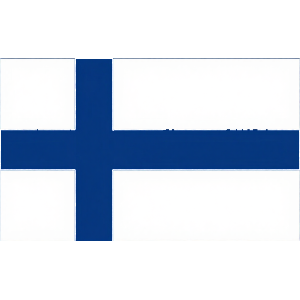 Blue Nordic-style cross on a white background, resembling the Finnish flag