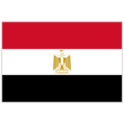 Egyptian flag with red, white, and black horizontal stripes and a gold eagle emblem in the center