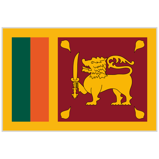 Sri Lanka flag with maroon field, golden lion, and vertical green, orange, and gold stripes