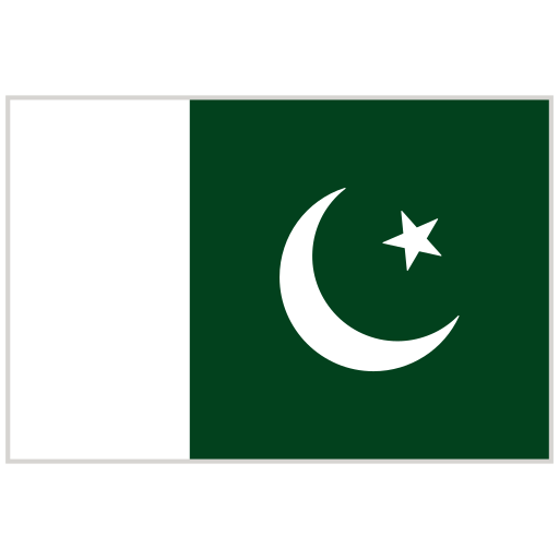 Flag of Pakistan with a white vertical stripe, green field, crescent moon, and star