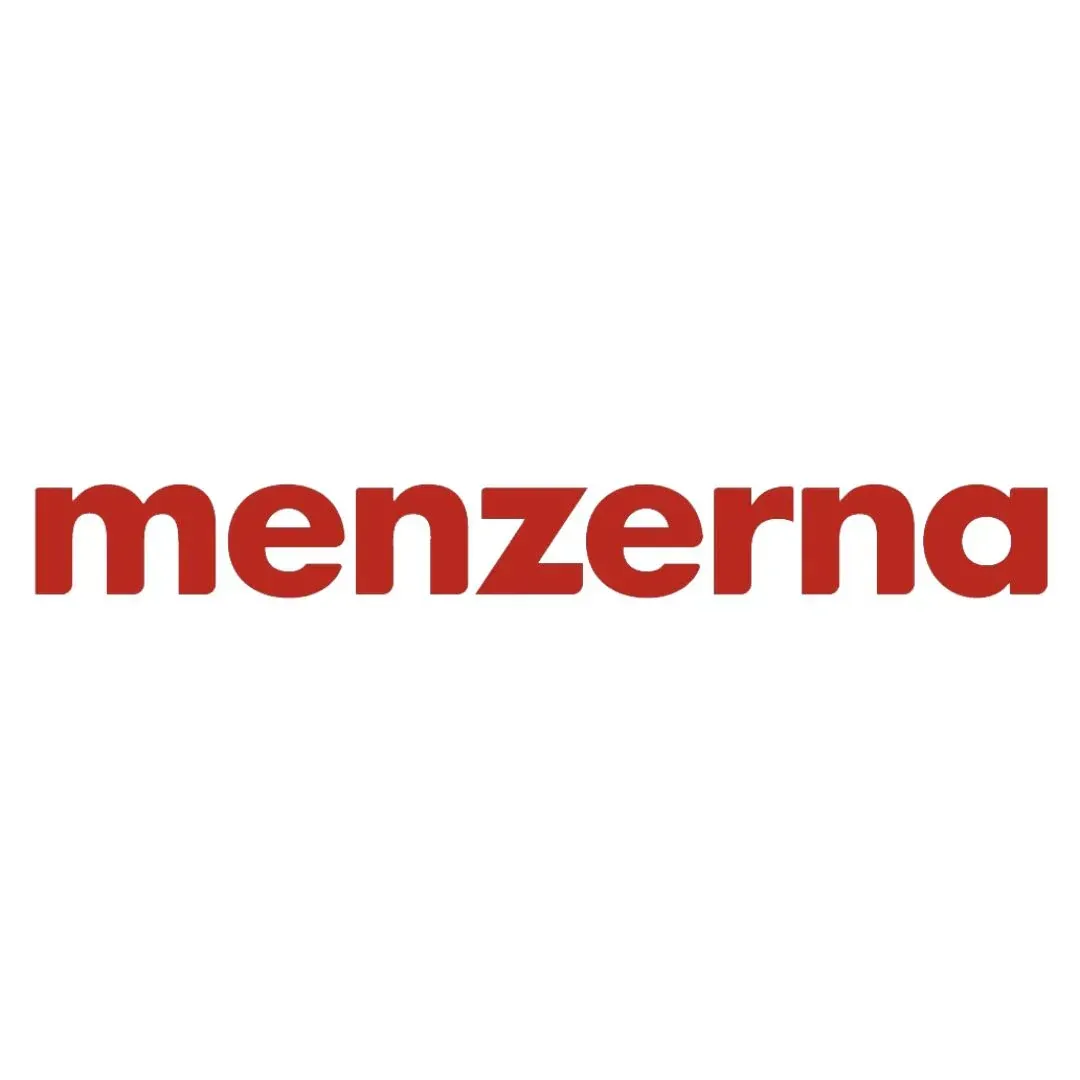 Rood Menzerna-woordmerk op een witte achtergrond