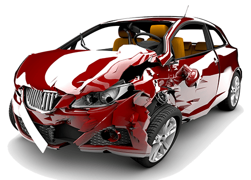 wrecked red car
