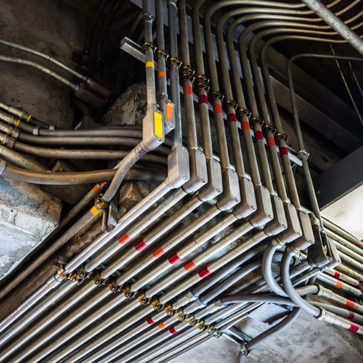 A bunch of metal pipes are connected to each other
