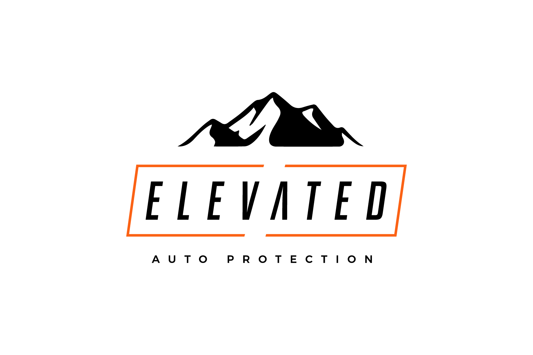 A logo for elevated auto protection with a mountain in the background.