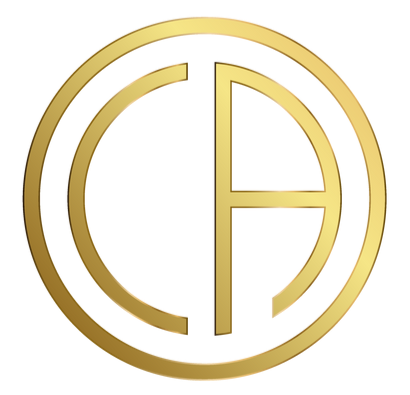 Gold circular monogram logo with stylized letters C and H on a white background