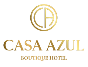 Golden logo of Casa Azul Boutique Hotel.