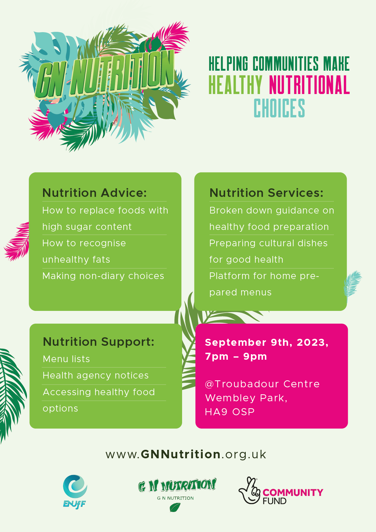 A poster that says `` helping communities make healthy nutritional choices ''.