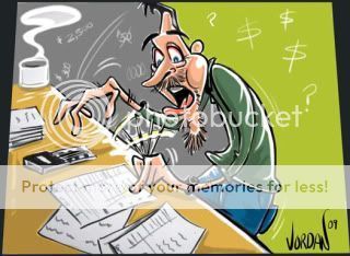 A Cartoon of a Man Sitting at a Desk With a Calculator — Portsmouth, NH — Lager Susan R