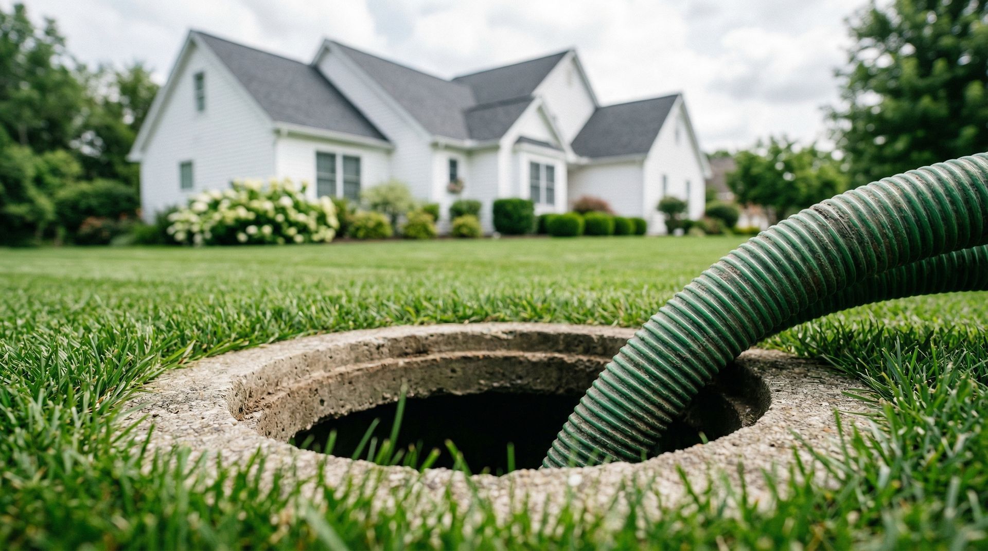 green hose inserted into a concrete septic tank green hose inserted into a concrete septic tank