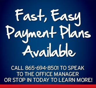 Advertisement for payment plans. Blue background with white text. Includes a phone number.