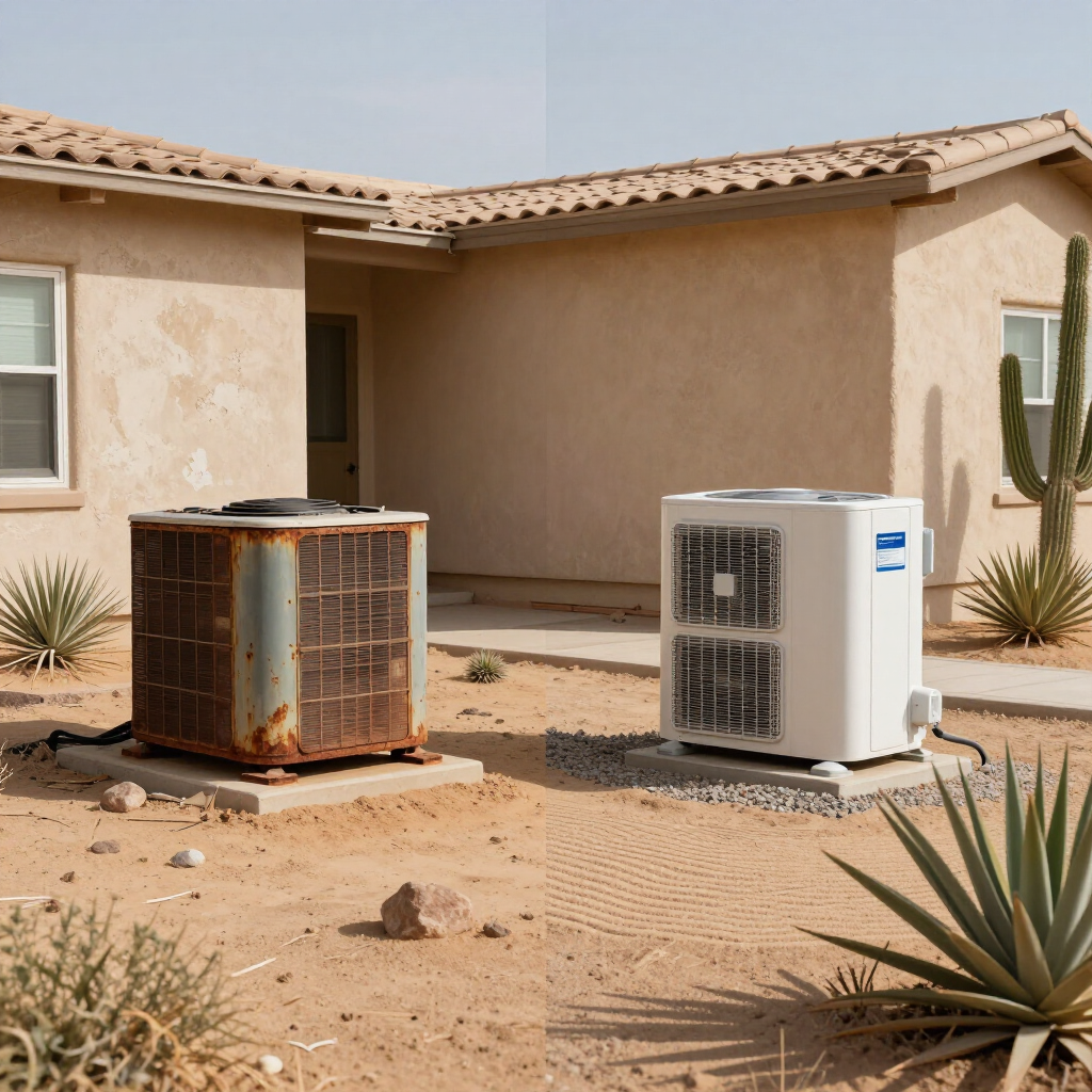 Before and after HVAC upgrade at a desert home.
