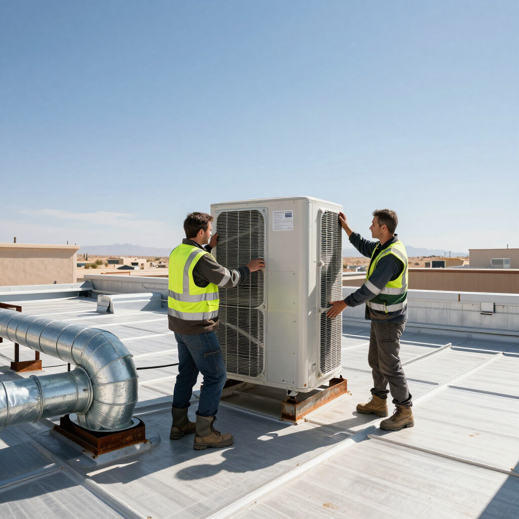 Commercial rooftop HVAC replacement in progress.