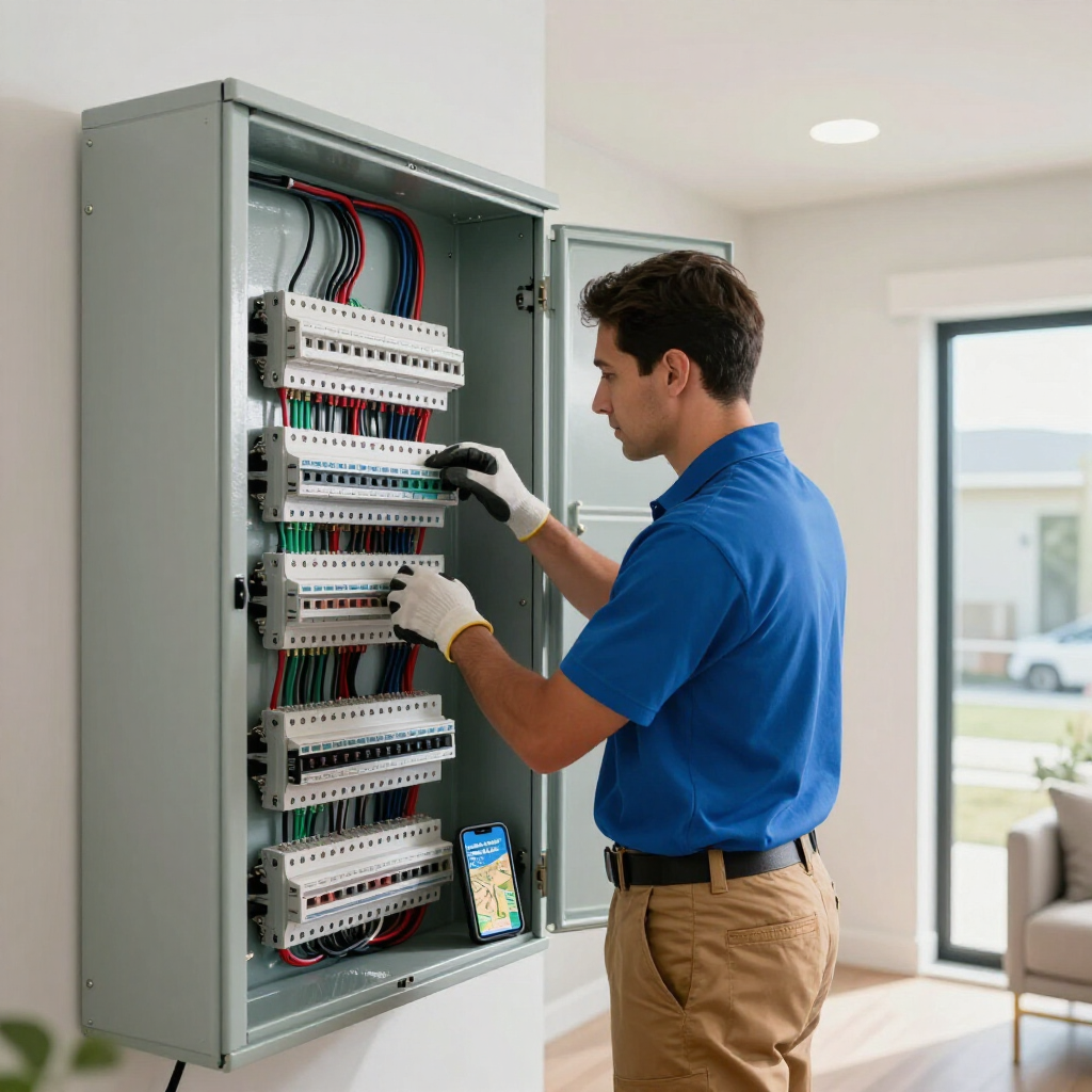 A Black Diamond electrician servicing a residential electrical panel.
