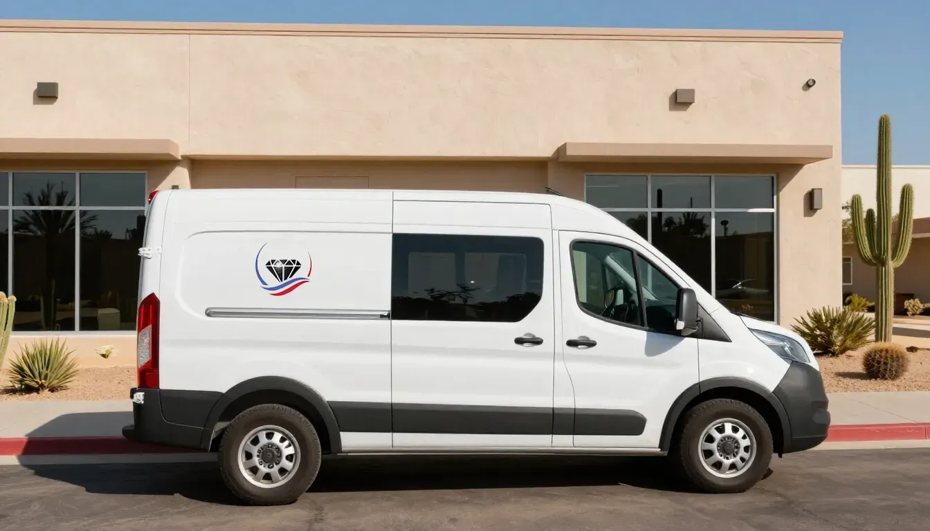 A branded service vehicle parked outside a Coachella Valley property.