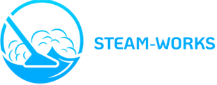 Blue Steam-Works logo with a stylized wave and steam icon