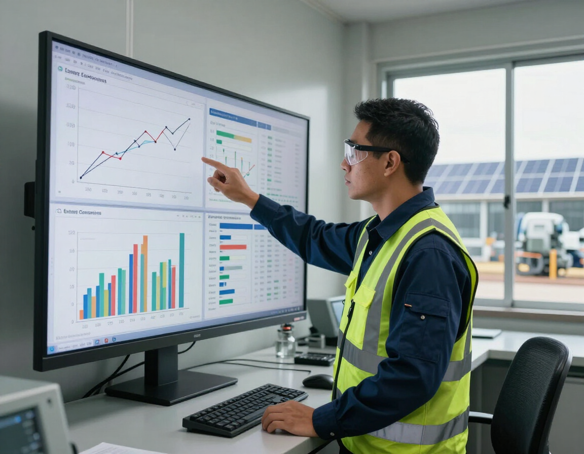 Ingeniero revisando el consumo energético de una planta industrial