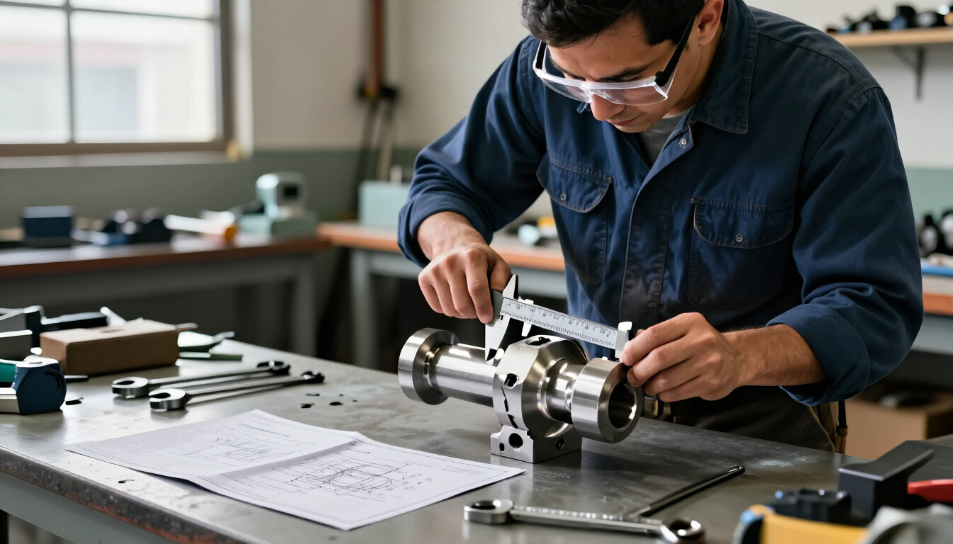 Ingeniero revisando una pieza hidráulica fabricada a medida en Bogotá