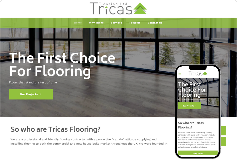A screenshot of the homepage of a website for tricks flooring.