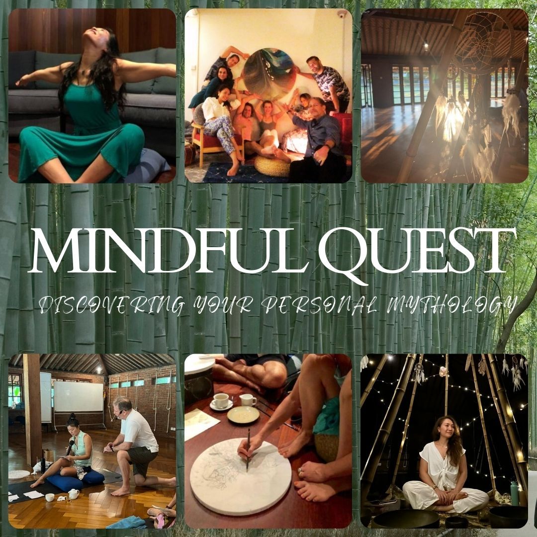 An advertisement for a mindful quest shows a group of people standing in a park