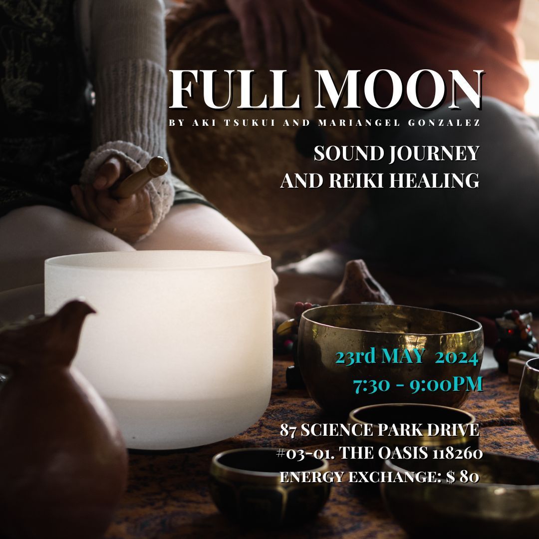 A poster for a full moon sound journey and reiki healing