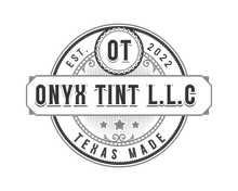 ONYX TINT L.L.C. circular black-and-white logo with “OT,” “EST. 2022,” and “Texas Made” text
