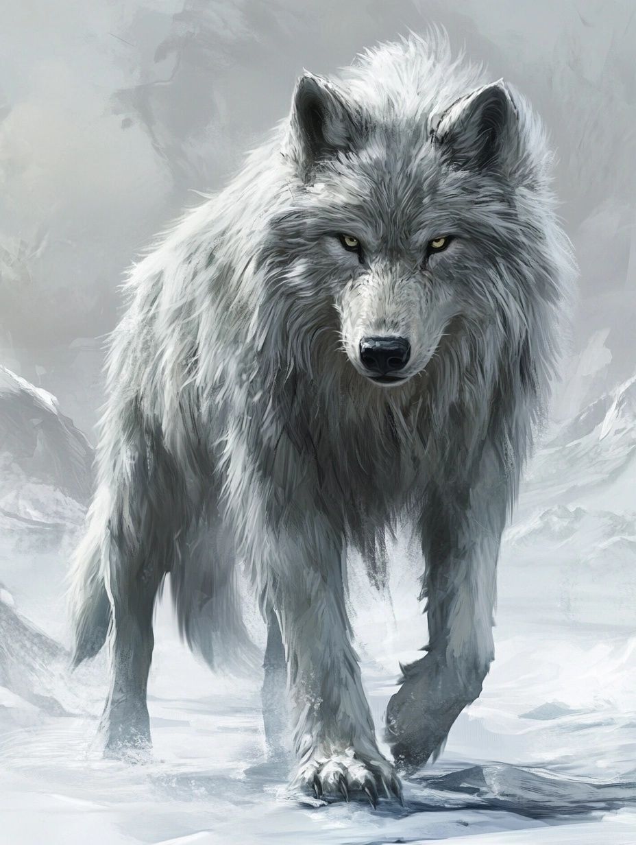 giant grey white arctic wolf, amarok greenland