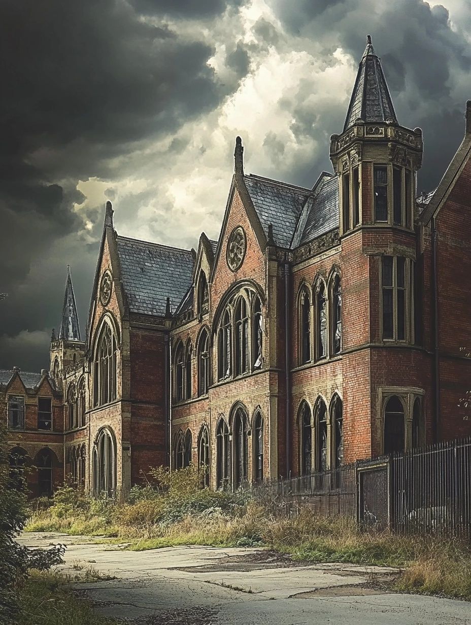 gothic asylum, stormy sky