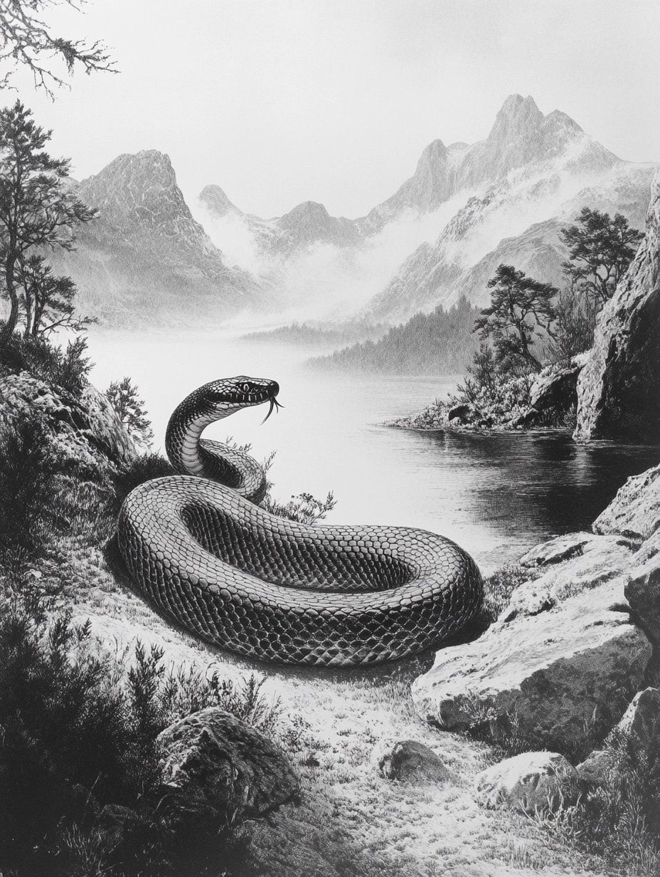 snake cryptid next to loch