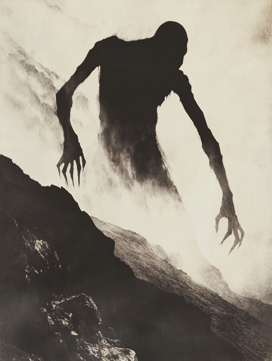 huge dark ominous shadow on a mountain side