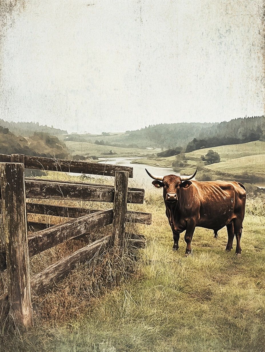 bull stands next to fence