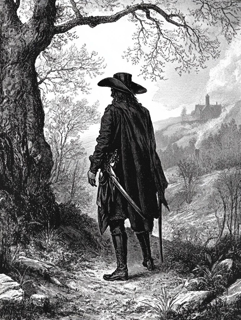 captain lightfoot the highwayman under tree, vintage new england