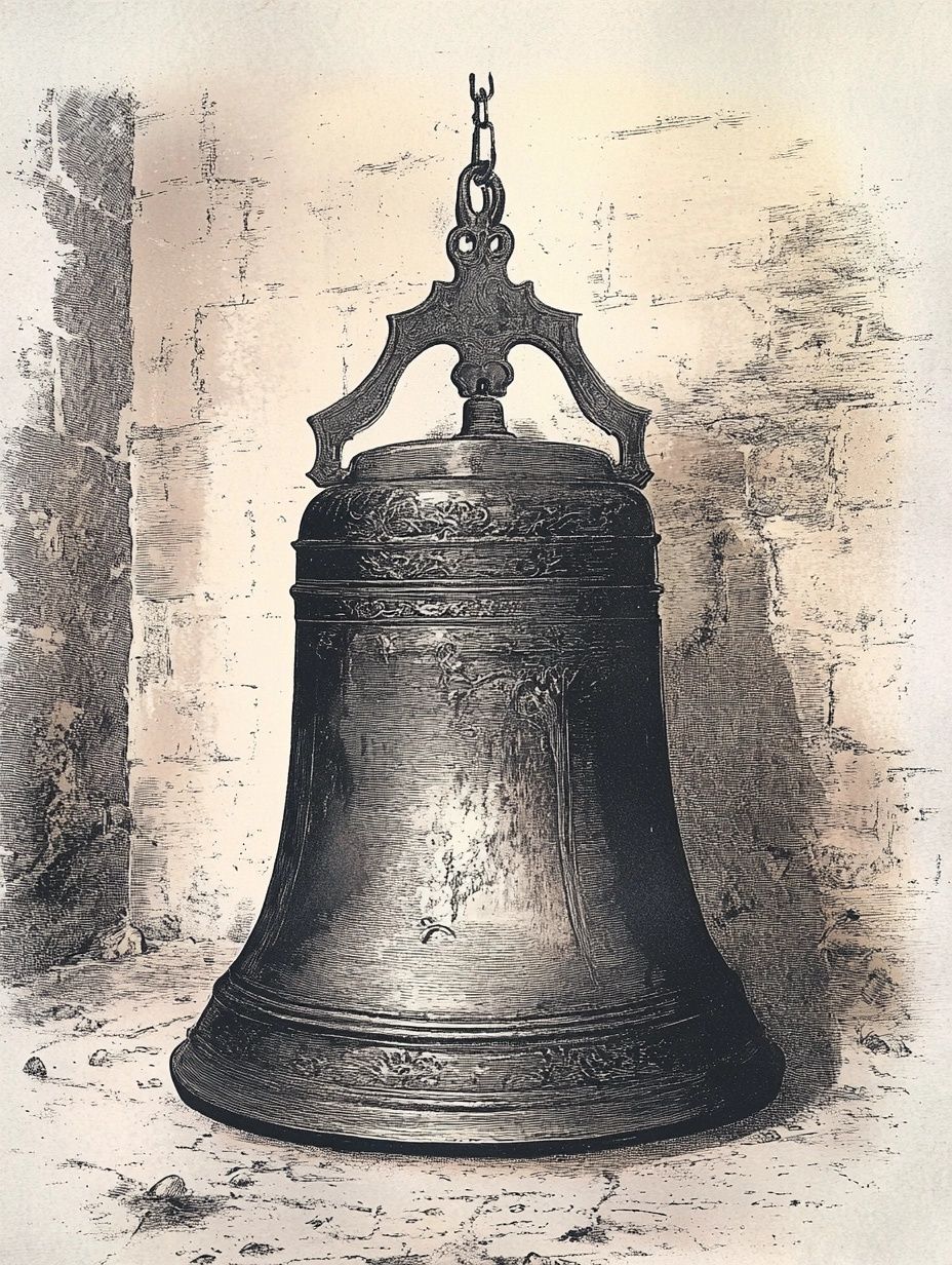 a vintage church bell sits on the ground