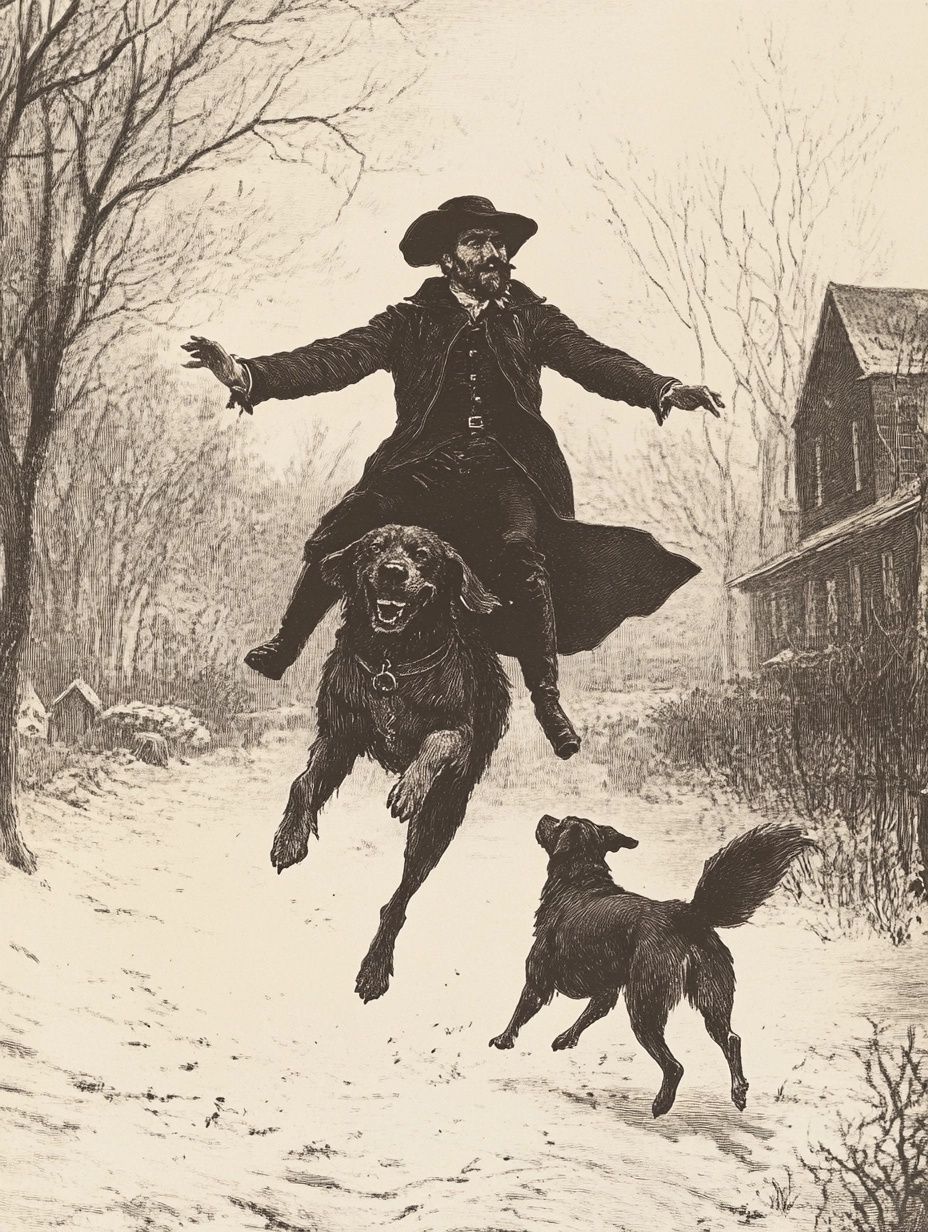 a man and 2 dogs jumping through the streets