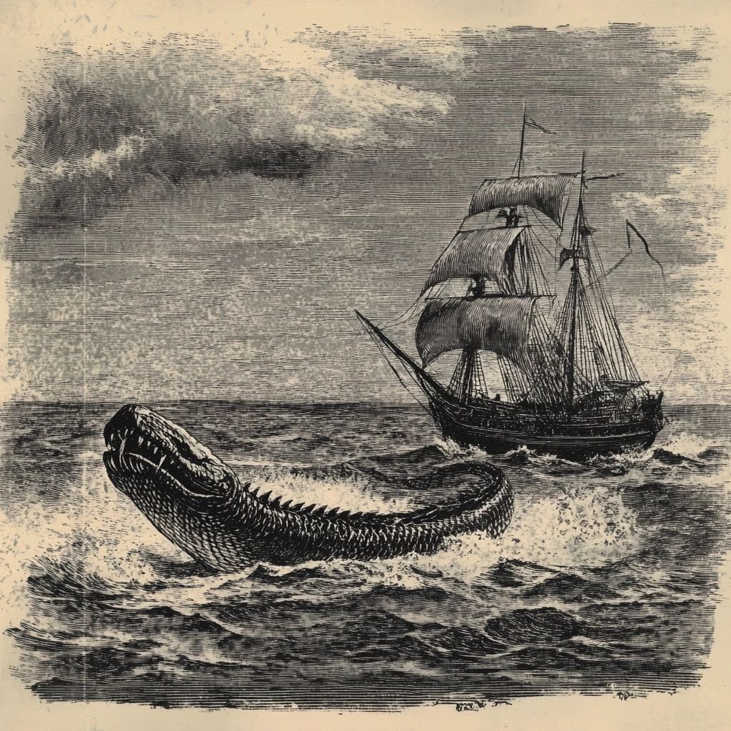 sea serpent in ocean in front of ship