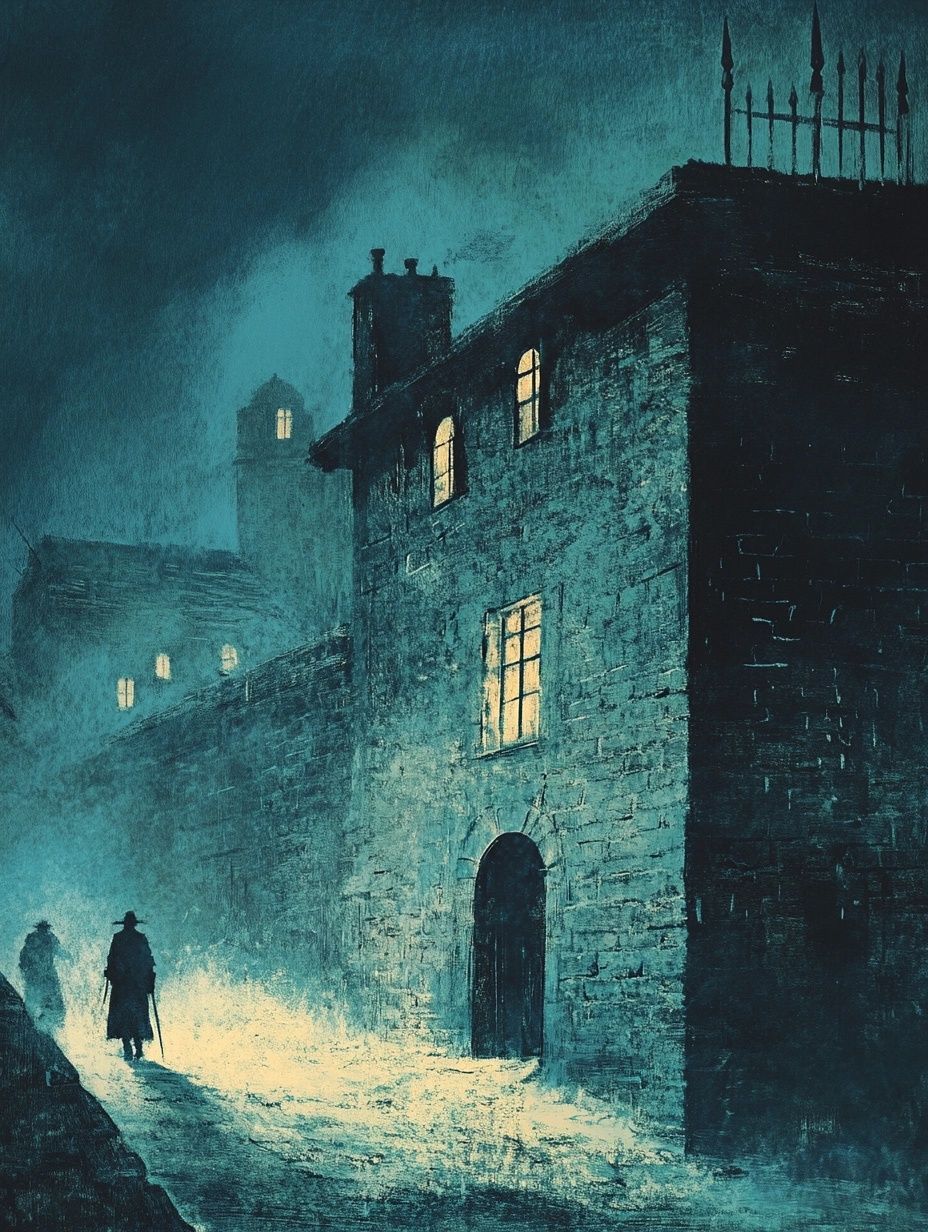 shadowy fort at night
