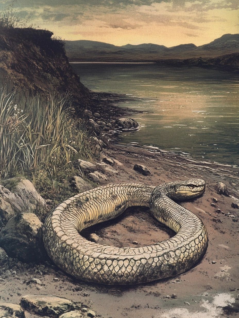man watches mysterious serpent creature in lake