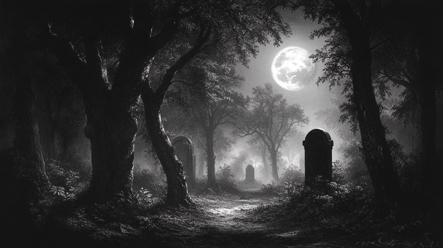 dark moonlit cemetery