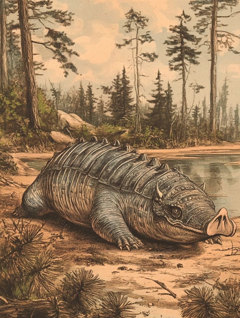 large armadillo worm like creature next to a lake