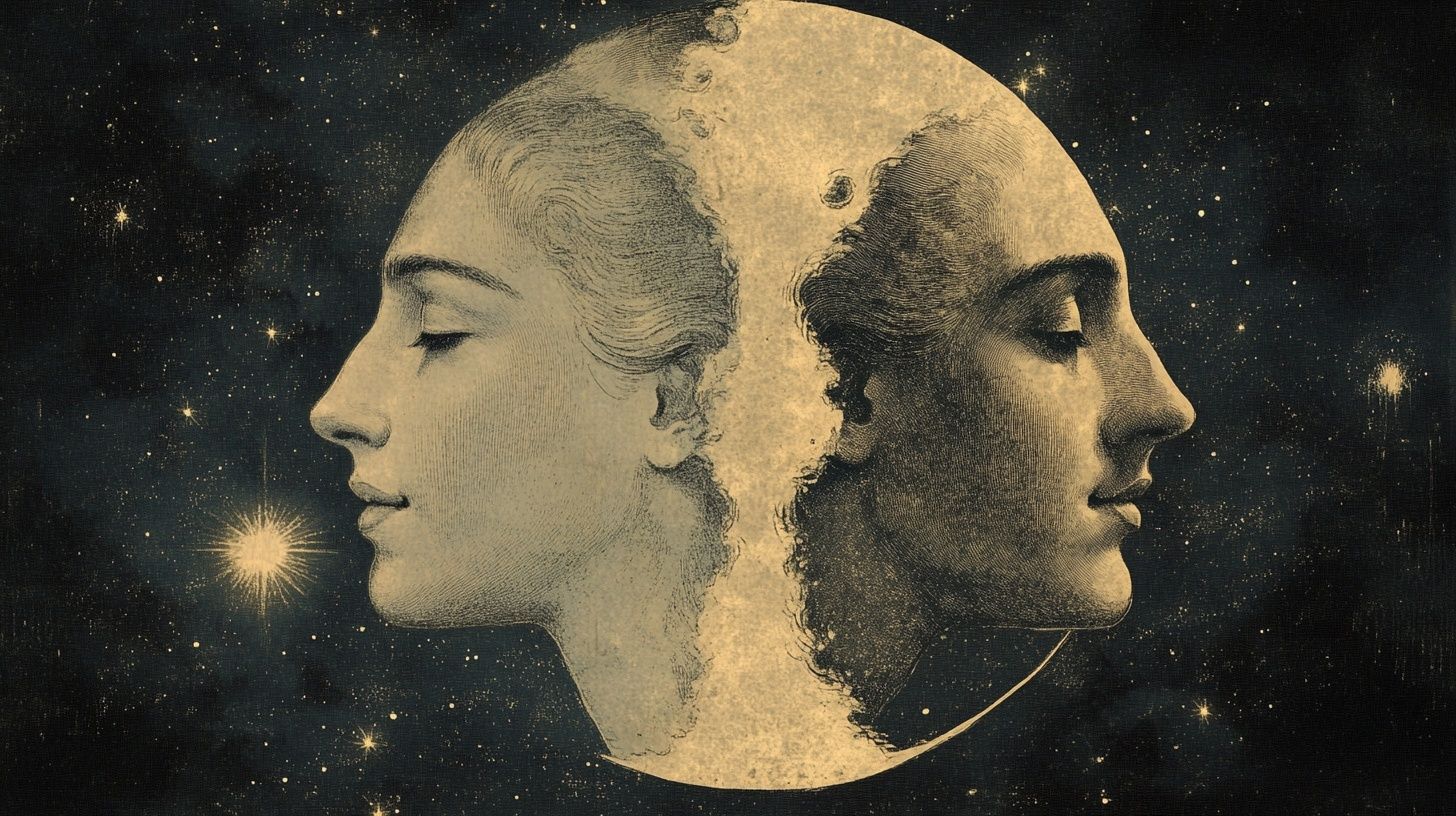 a male and female face in the moon